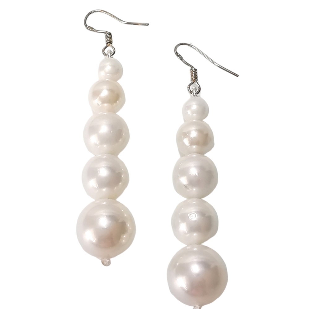 Swarovski White pearl dangle drop earrings sterling silver
